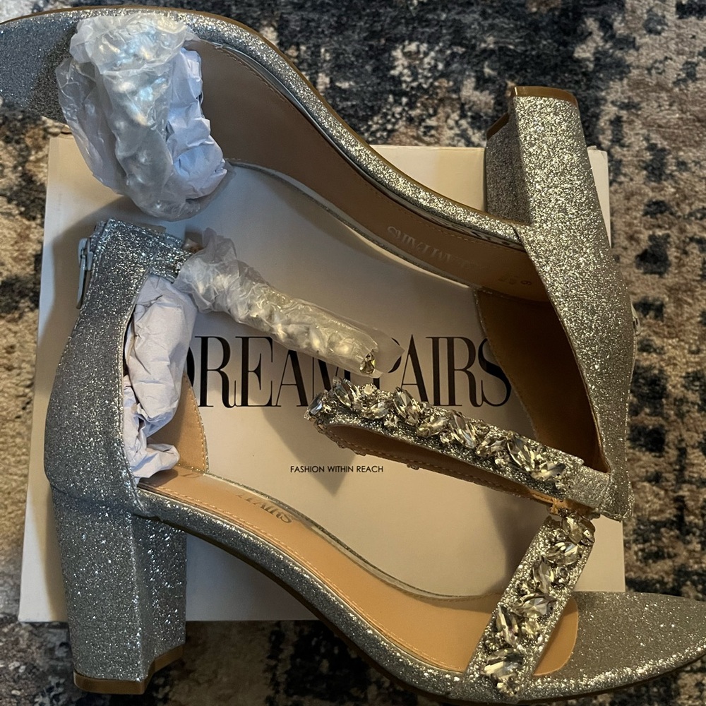 Silver Glitter Block Heel Sandals